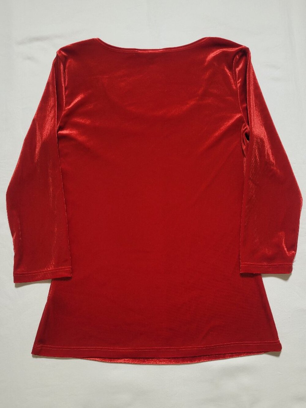 Boston Proper Red Velvet Scoop Neck 3/4 Sleeve Top Small Stretch Blouse Holiday - Picture 8 of 8